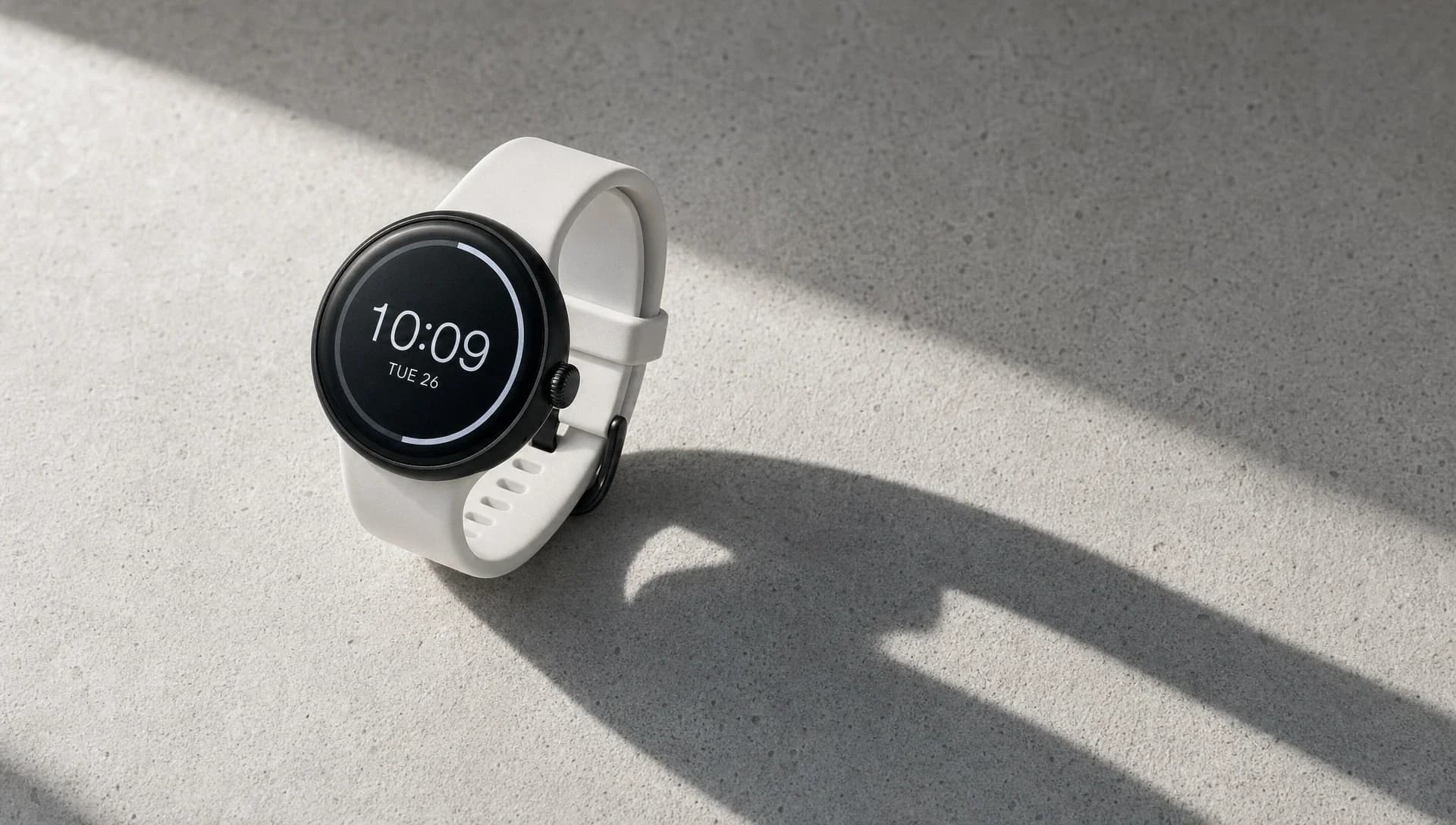 The smartwatch on concrete in hard window light